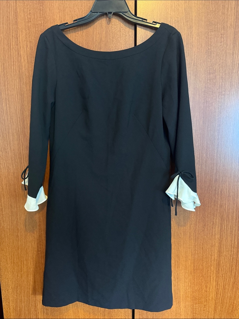 NWT Nanette Lepore Black Shift Dress with White Ruffle Cuffs